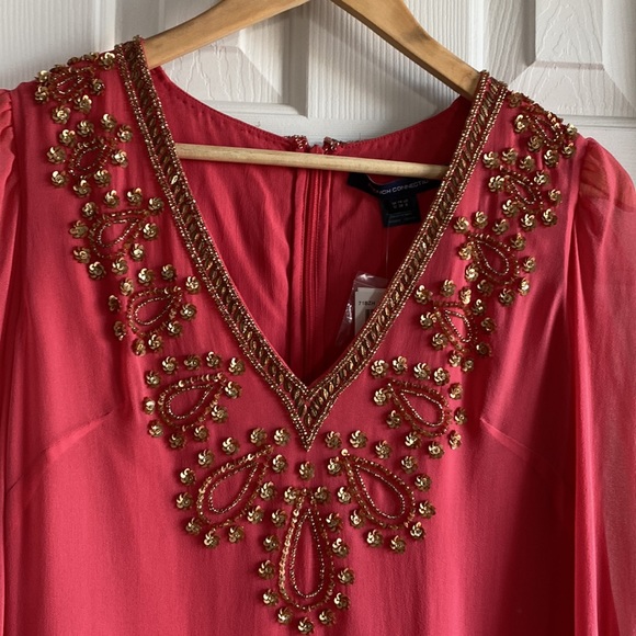 NWT French Connection Bex Beaded Coral Silk Long Sleeve Dress - size 6 - Picture 5 of 14